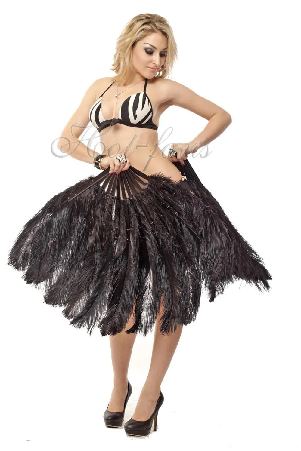 Black intermediate 2 layers Ostrich Feather Fan 30"x 54"