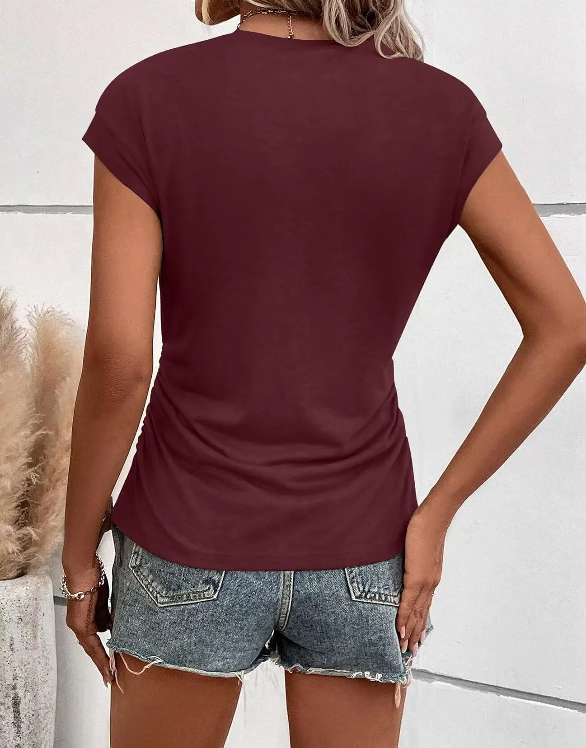 Bliwov Womens Summer Cap Sleeve Tops Business Casual Crewneck T Shirts Trendy Outfits 2025 Beach Vacation Fashion Blouses