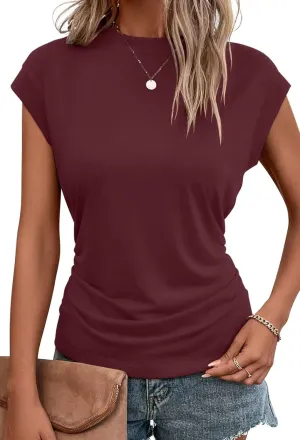 Bliwov Womens Summer Cap Sleeve Tops Business Casual Crewneck T Shirts Trendy Outfits 2025 Beach Vacation Fashion Blouses