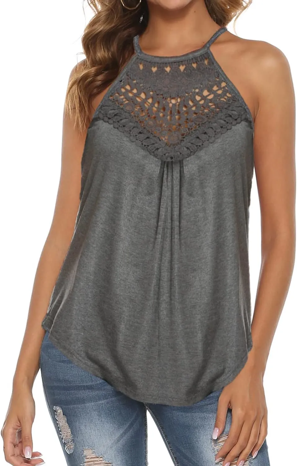 Bluetime Halter Tops for Women Sexy Sleeveless Lace Crochet Dressy Flowy Tank Top Cute Summer Shirts