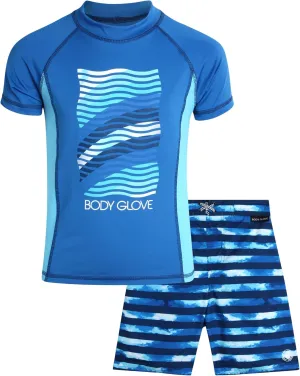 Body Glove Boys' Rash Guard Swim Set - 2 Piece UPF 50  Swim Shirt and Bathing Suit Trunk for Boys (4-12)