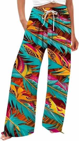 Boho Pants for Women Linen Palazzo Pants 2025 Summer High Waisted Boho Wide Leg Lounge Pant Trousers with Pocket