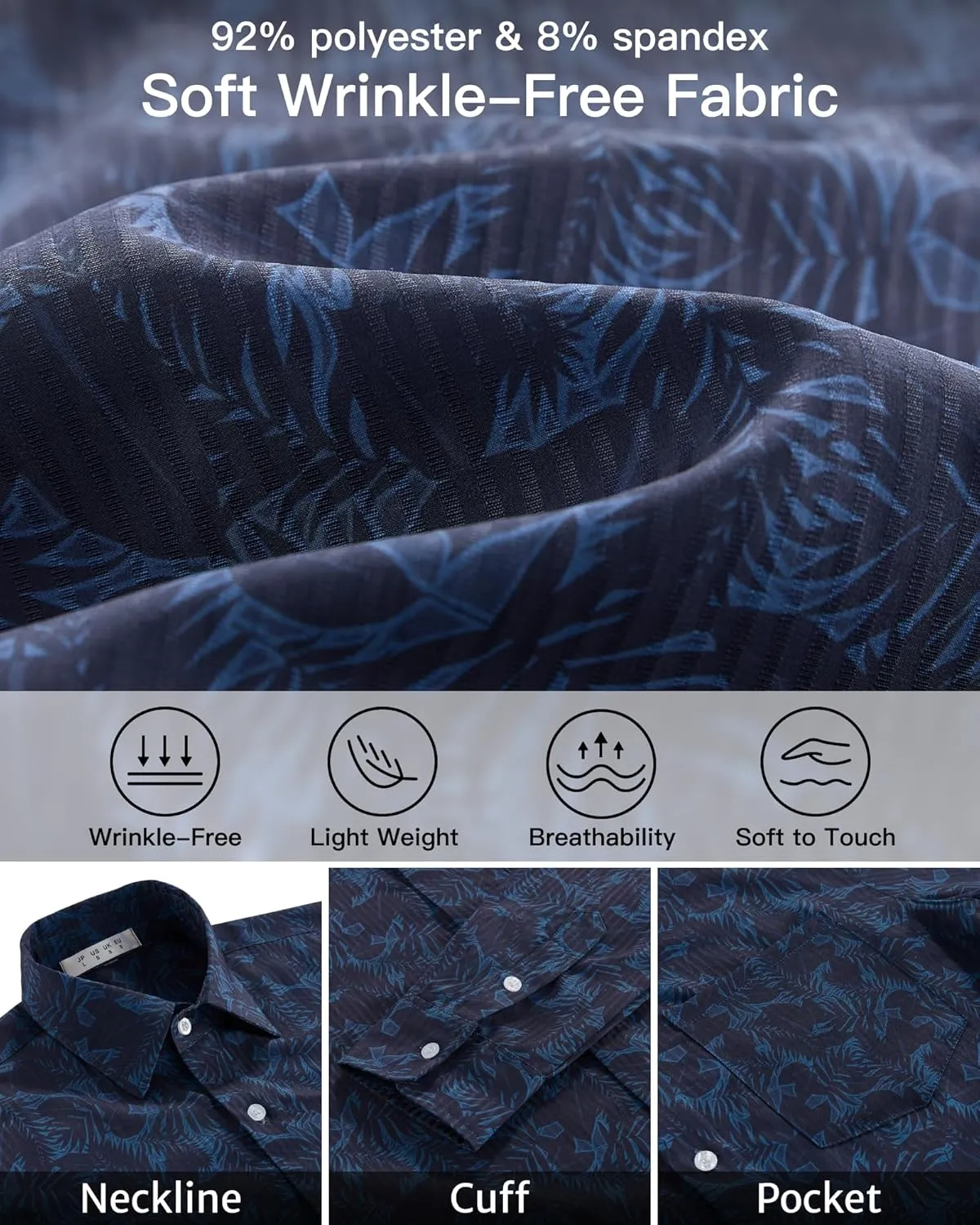 BOJIN Men's Dress Wrinkle-Free Stretch Long Sleeve Wedding Dating Business Casual Button Down Shirts with Pocket