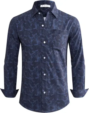 BOJIN Men's Dress Wrinkle-Free Stretch Long Sleeve Wedding Dating Business Casual Button Down Shirts with Pocket