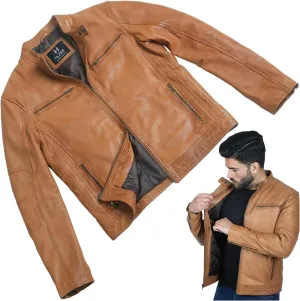 Brown Leather Jacket Men| Waxed Vintage Biker Jacket | Genuine Lambskin Motorcycle Clothing