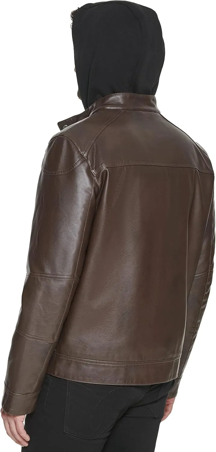 Calvin Klein Men's Motorcycle Jacket With Removable Hoodie