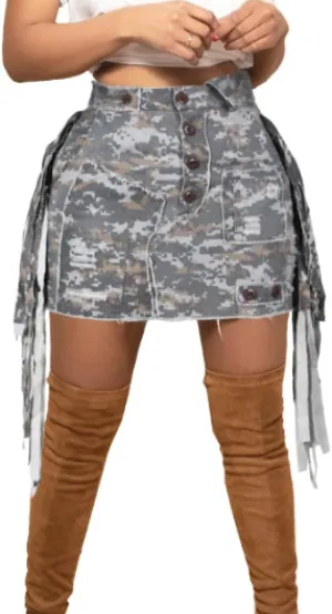 Camo Skirts for Women High Waisted Maxi Mini Skirt with Pocket Camouflage Long Skirt with high Split