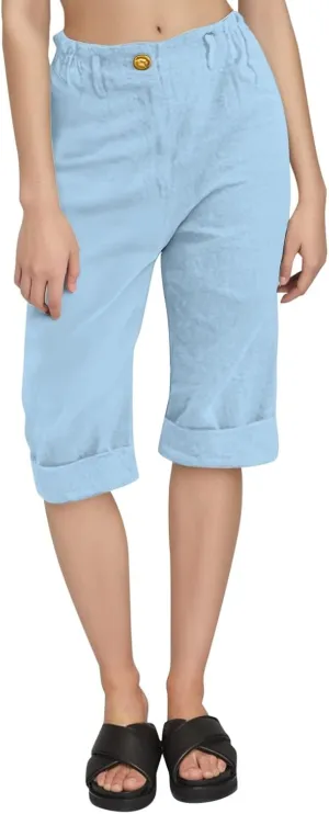 Capri Linen Pants Women Casual Elastic Waisted Trousers Stretchy Ladies Cropped Palazzo Pants Casual Summer 2025