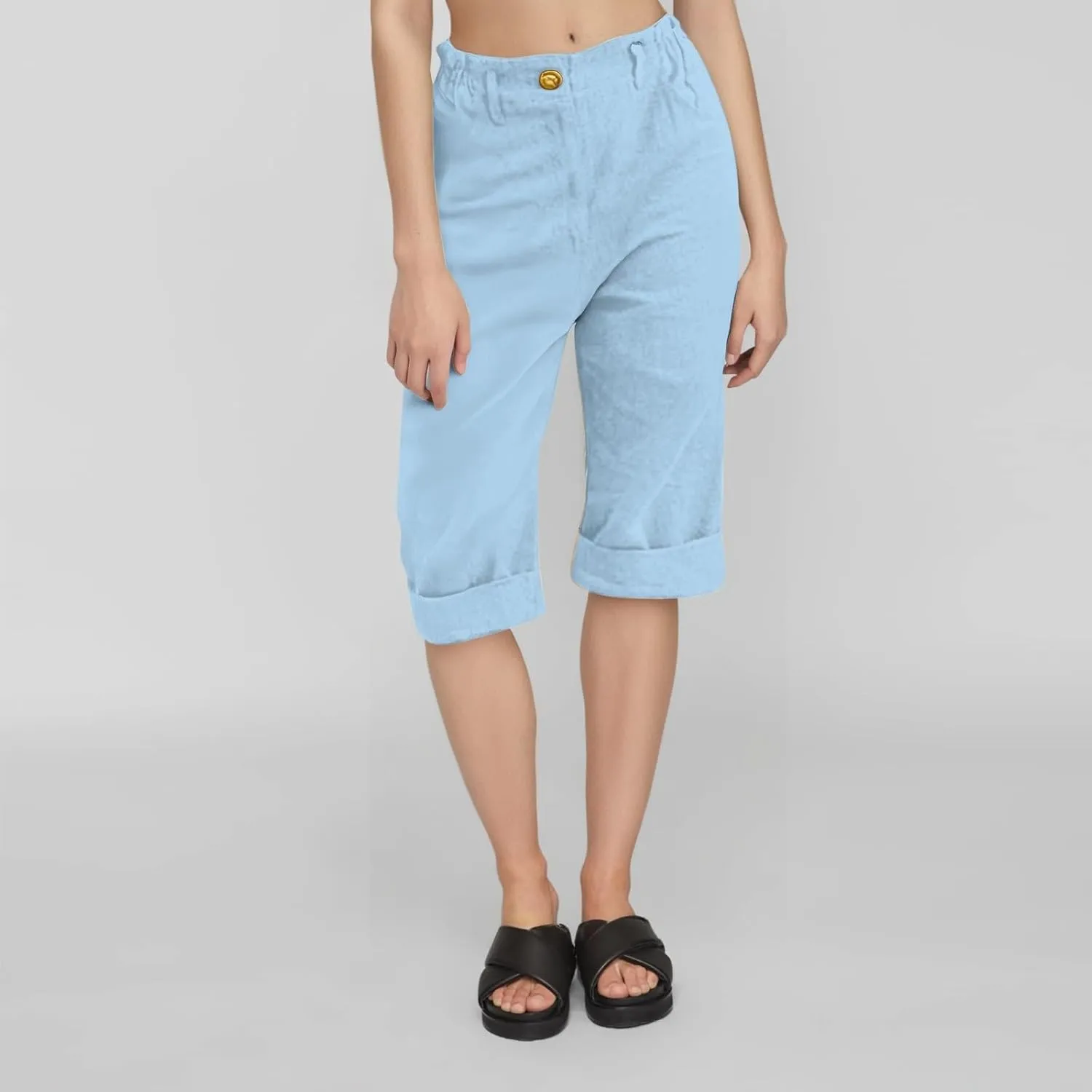 Capri Linen Pants Women Casual Elastic Waisted Trousers Stretchy Ladies Cropped Palazzo Pants Casual Summer 2025