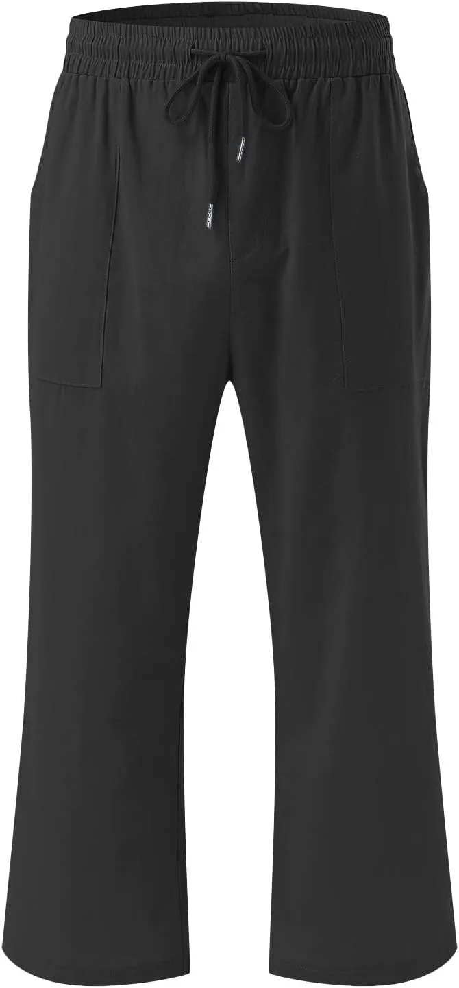 Capri Pants for Women Cotton Linen Summer Pants Elastic Waist Drawstring Wide Leg Capris Beach Travel Vacation Outfits