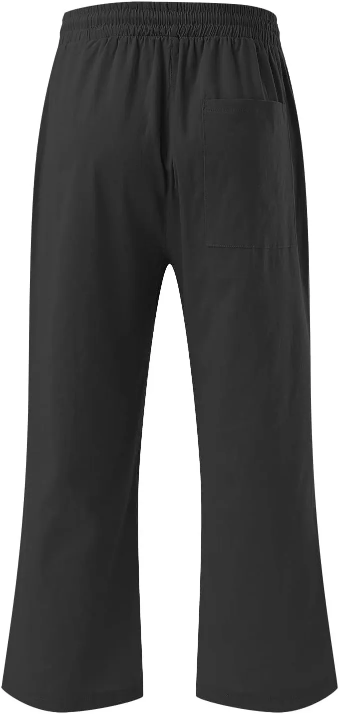 Capri Pants for Women Cotton Linen Summer Pants Elastic Waist Drawstring Wide Leg Capris Beach Travel Vacation Outfits