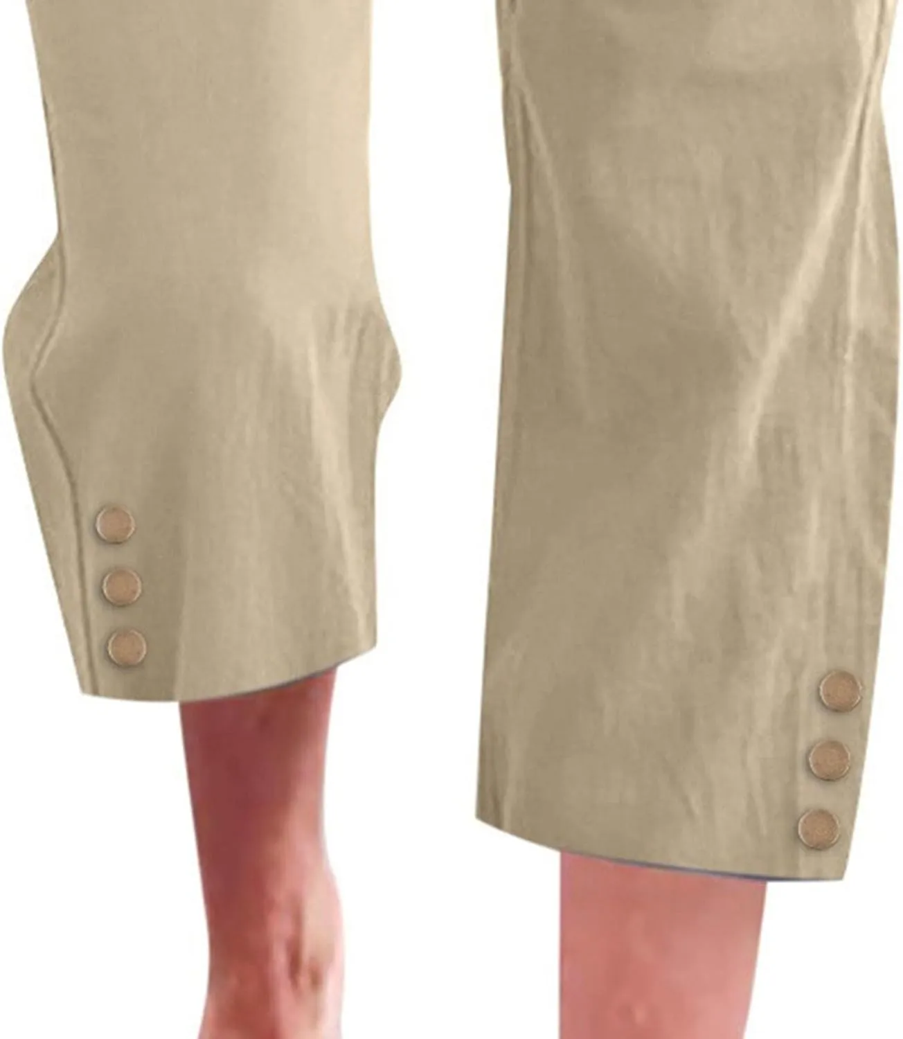 Capris Pants for Women High Waist Drawstring Comfy Casual Pants Lightweight Loose Trousers ButtonsTrim with Pocket