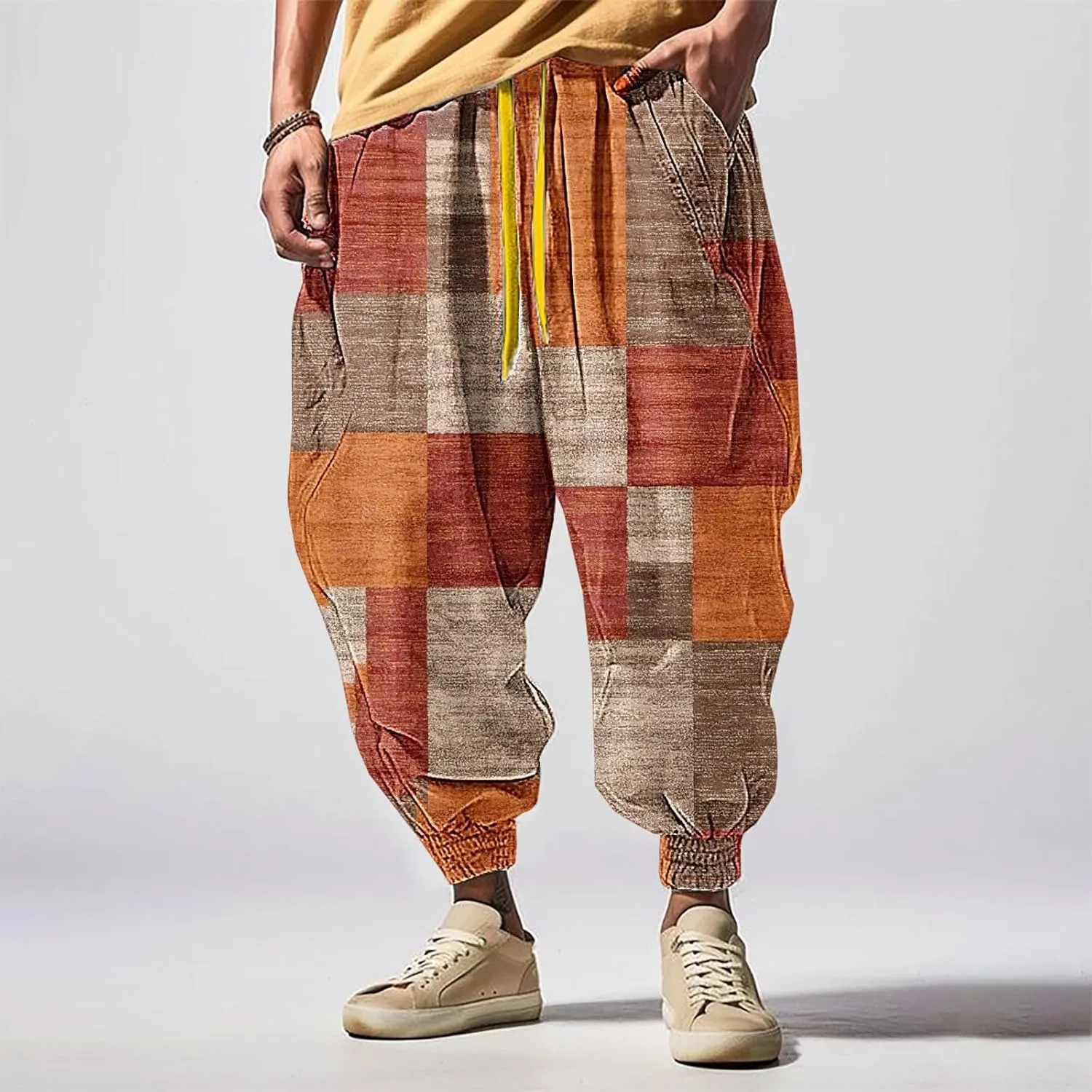 Casual Elastic Waist Lightweight Trouser Casual Sweatpants Elastic Drawstring High Waist Pants Men Harem Pants Mens