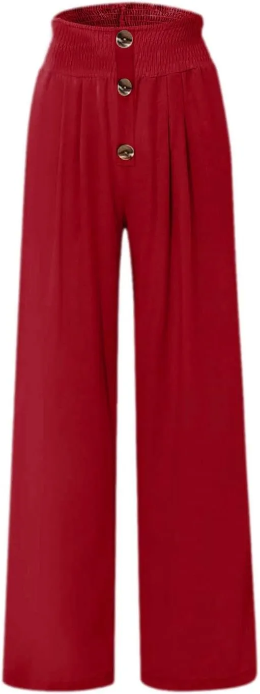 Ceboyel Women Button Straight Leg Summer Pants High Waisted Linen Pants Dressy Causal Linen Trousers Trendy Ladies Outfits