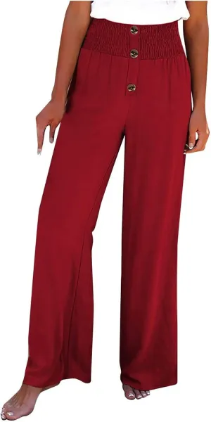 Ceboyel Women Button Straight Leg Summer Pants High Waisted Linen Pants Dressy Causal Linen Trousers Trendy Ladies Outfits