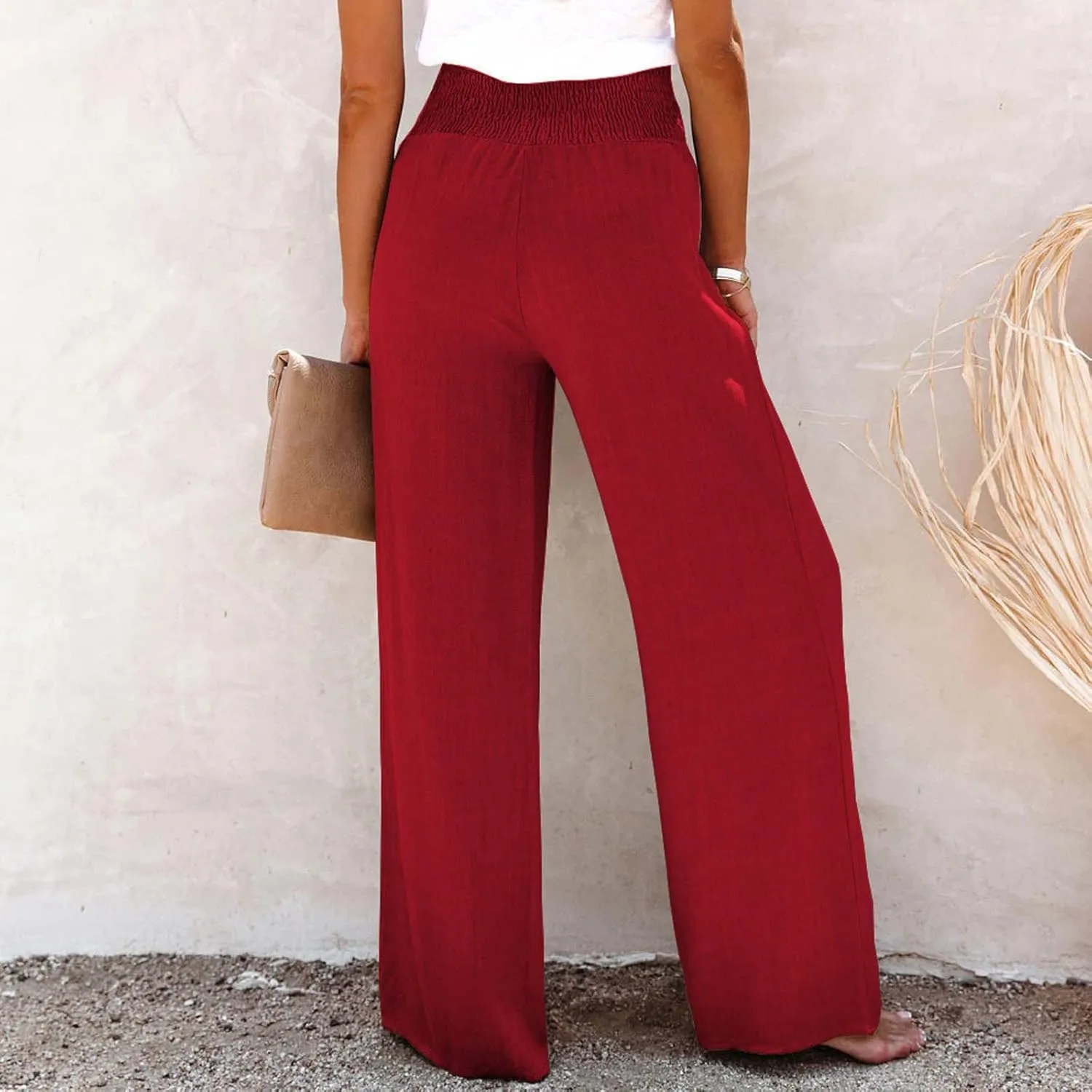 Ceboyel Women Button Straight Leg Summer Pants High Waisted Linen Pants Dressy Causal Linen Trousers Trendy Ladies Outfits