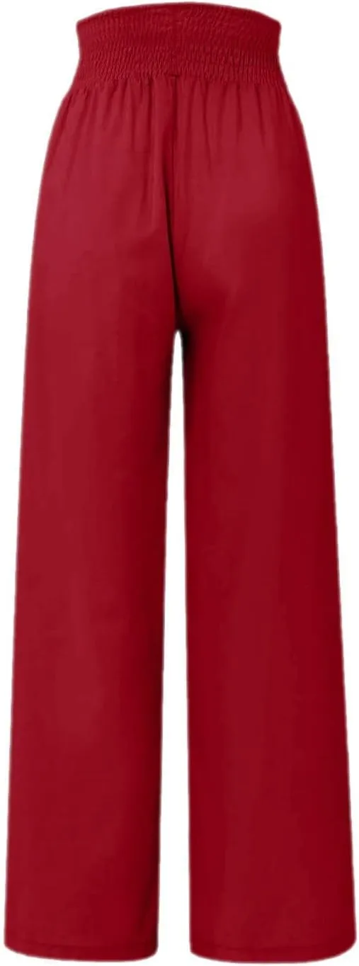 Ceboyel Women Button Straight Leg Summer Pants High Waisted Linen Pants Dressy Causal Linen Trousers Trendy Ladies Outfits