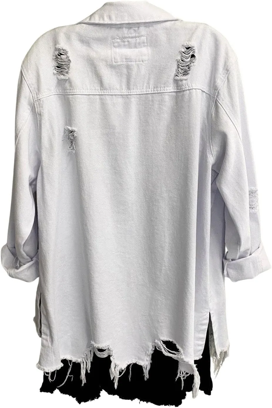 CHARTOU Women's Casual Distressed Long Sleeve Button Down Shirt Ripped Denim Jacket Jean Coat