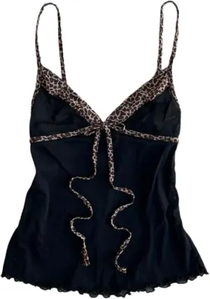Cheetah Tops Grunge 2000s Emo Floral Cropped Top Spaghetti Strap Tops Y2k Leopard Print Vintage Camisole