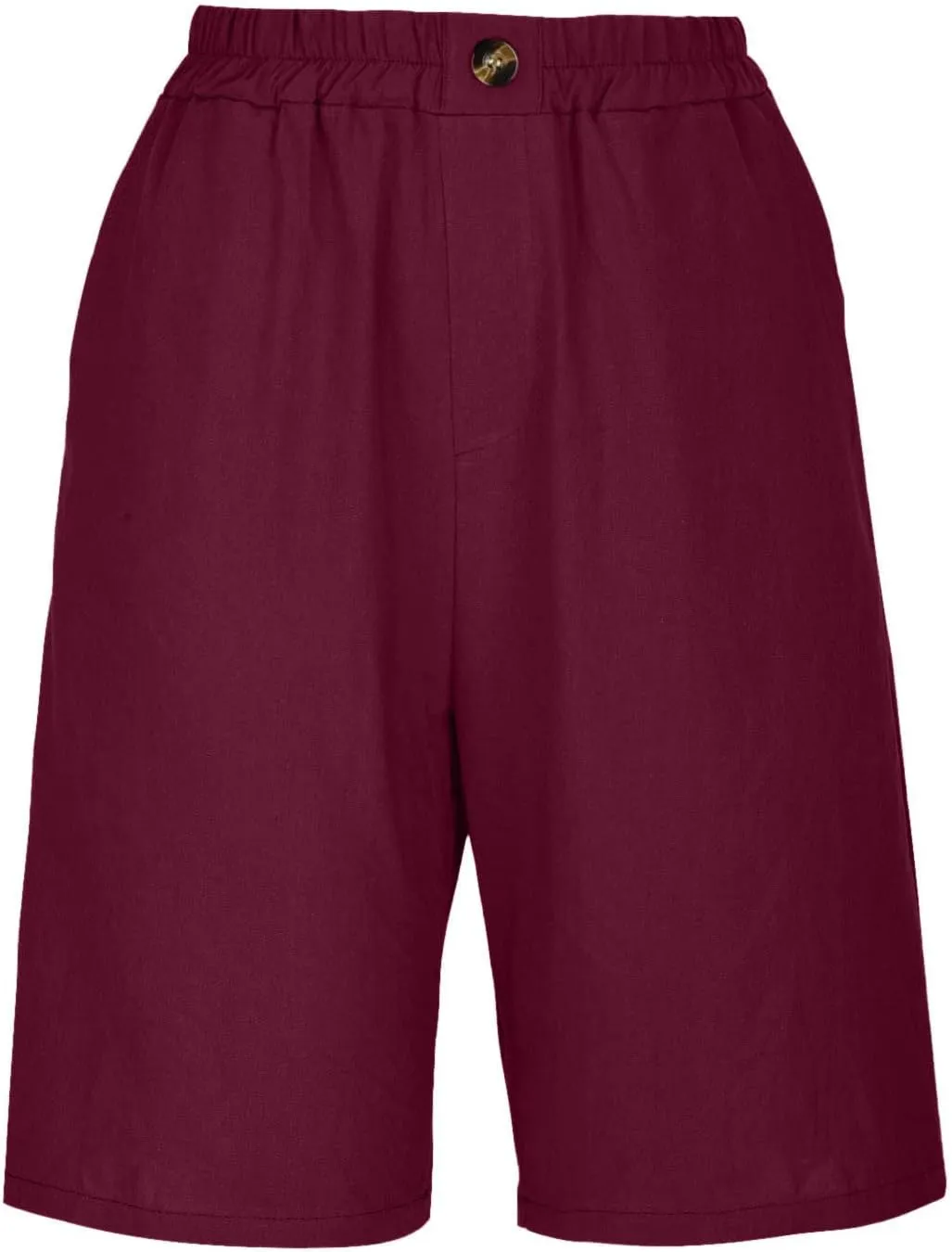 Cotton Linen Pants for Women Half Shorts Pants Summer Elastic Waist Buttons Solid Color Casual Pockets Pants