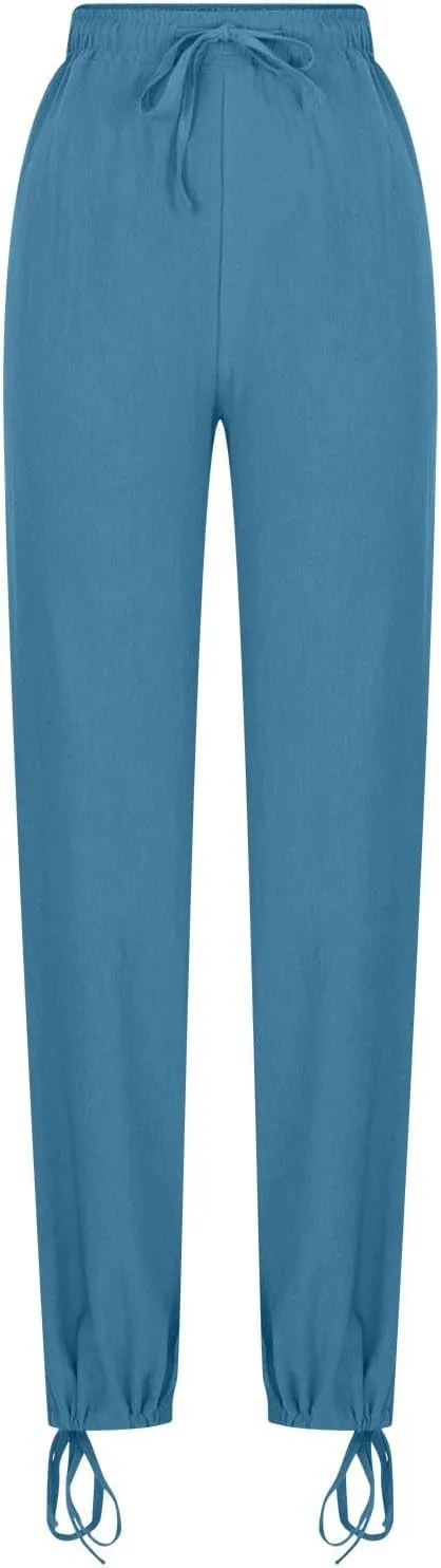 Cotton Linen Wide Leg Pants Women 2025 Drawstring Loose Beach Pant Summer Vacation Boho Slacks Trousers with Pockets