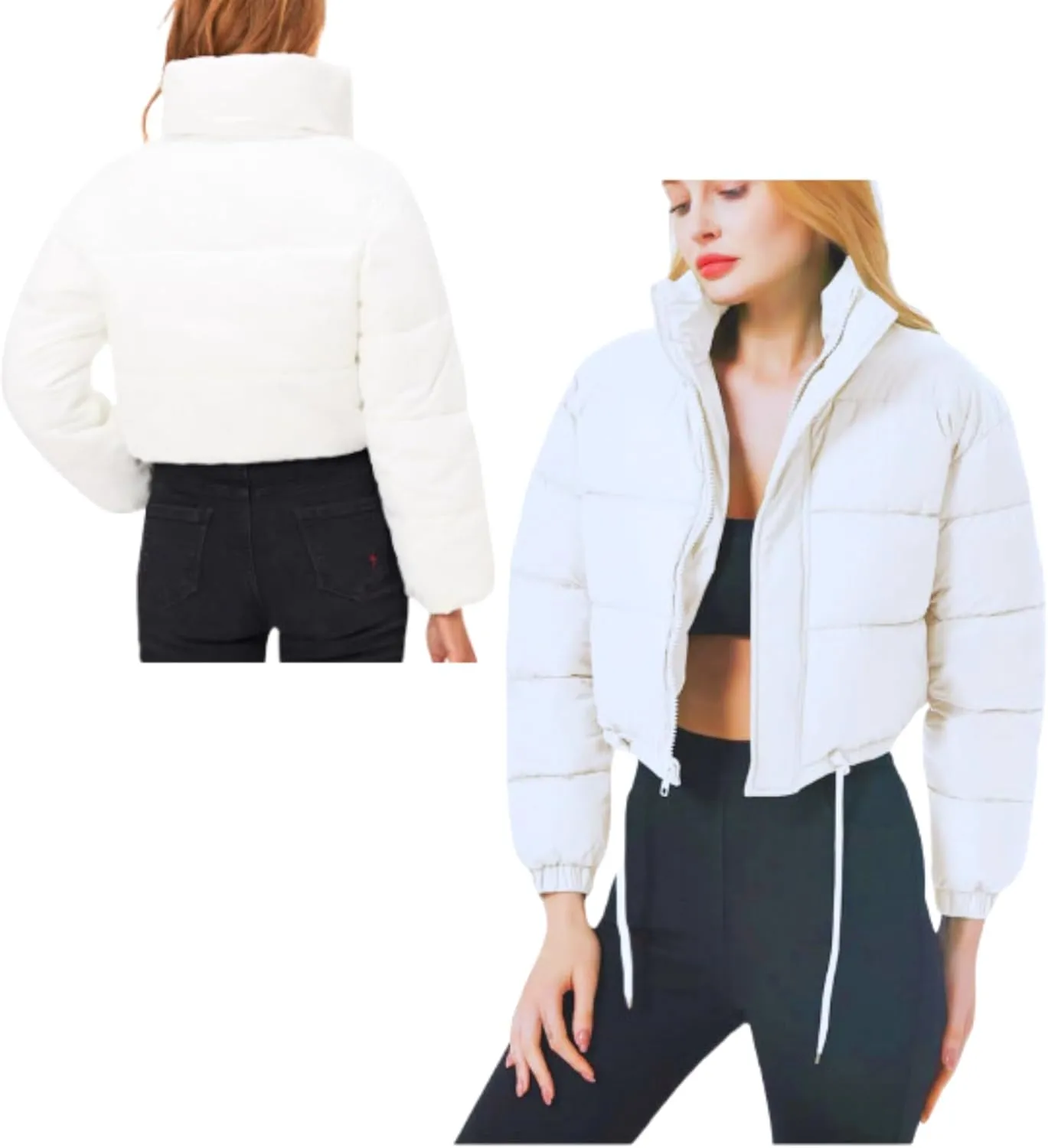 Cropped Puffer Jackets for Women - Women's Puffer Coat with Stand Collar- Cute Fashion Short Crop Puffy