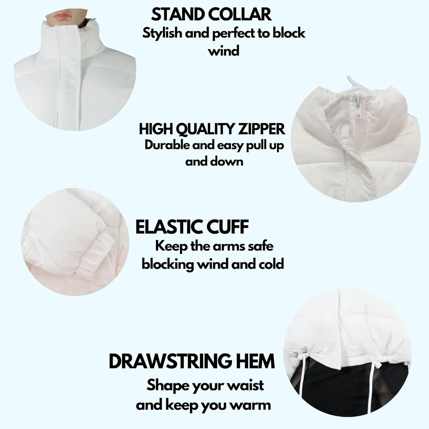 Cropped Puffer Jackets for Women - Women's Puffer Coat with Stand Collar- Cute Fashion Short Crop Puffy