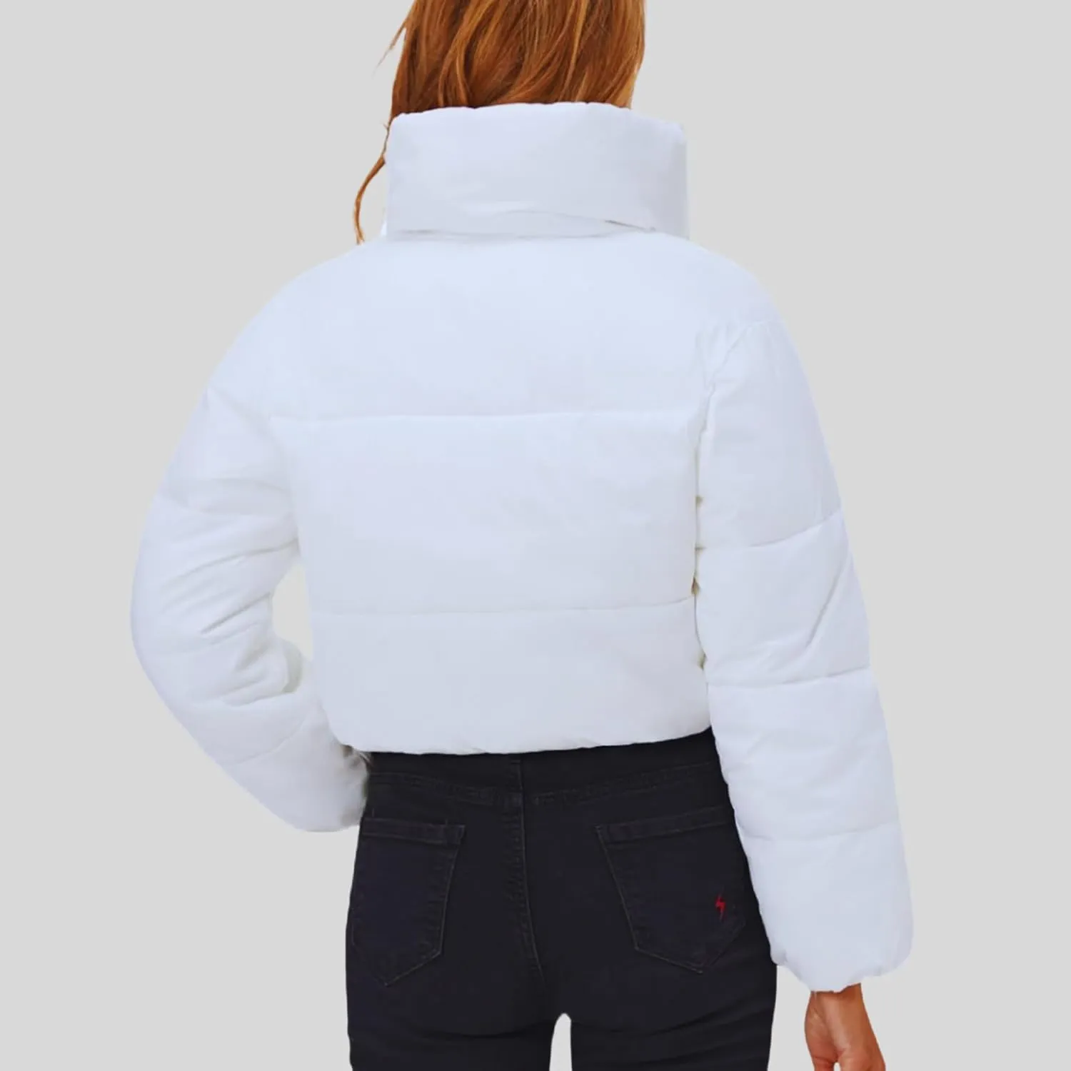 Cropped Puffer Jackets for Women - Women's Puffer Coat with Stand Collar- Cute Fashion Short Crop Puffy