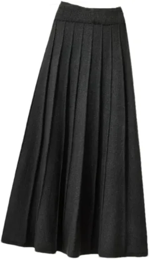 DBFBDTU Knitted Pleated Skirts for Women High Waist Skirt Office Ladies Midi Skirt