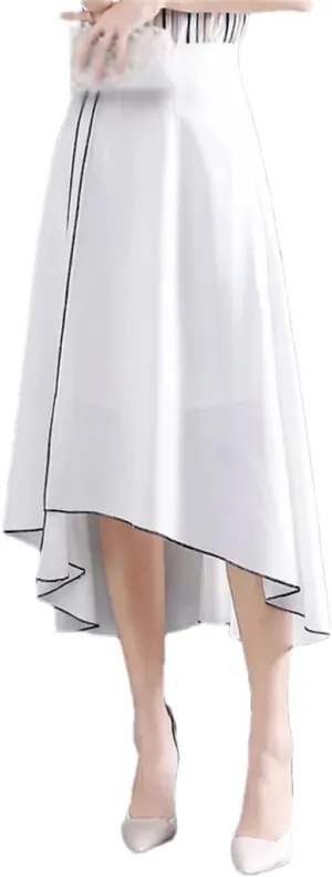 DBFBDTU Women Pleated Irregular Office Lady Loose High Waist Long Skirt Female Casual Solid A-Line Midi Skirt