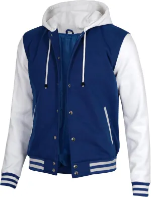 Decrum Hooded Varsity Jacket Men - High School Letterman Bomber Style Hoodie Baseball Jackets for Men
