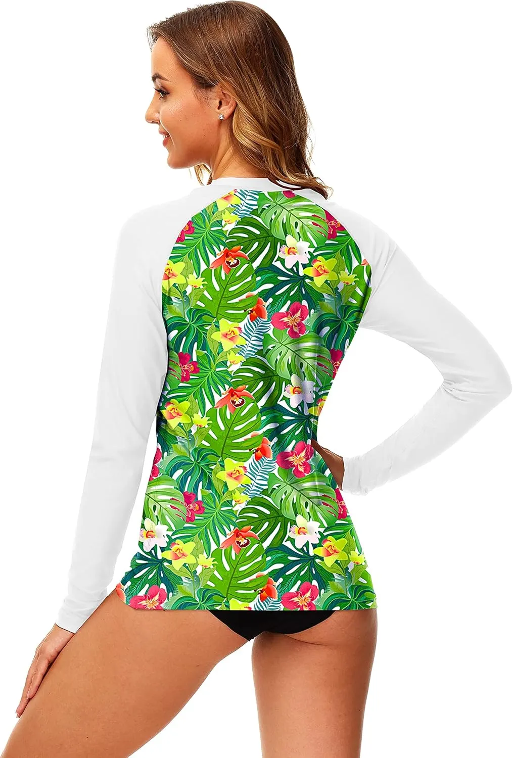 Deerose Women UPF 50  Rash Guard Printed Swim Shirts Surf Swimwear Top