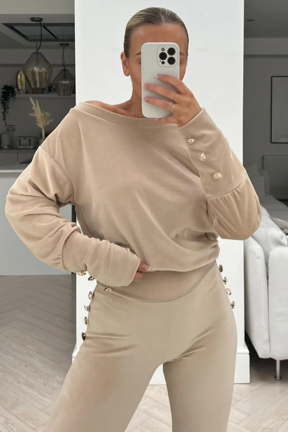 Dinah beige velour loungewear set