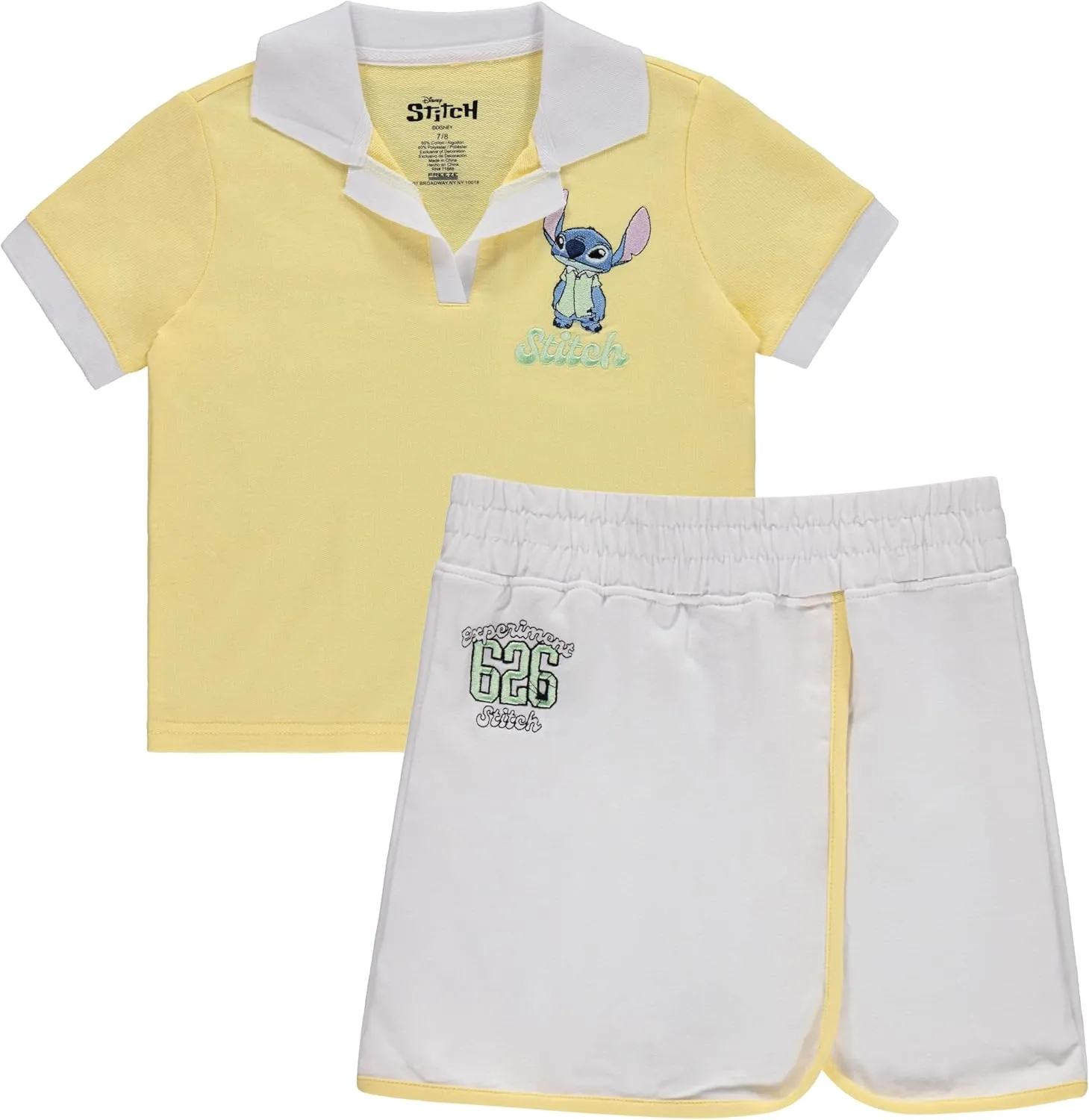 Disney Girls Lilo and Stitch Embroidered Terry Polo Shirt and Skort - Little and Big Girls Sizes 4-16