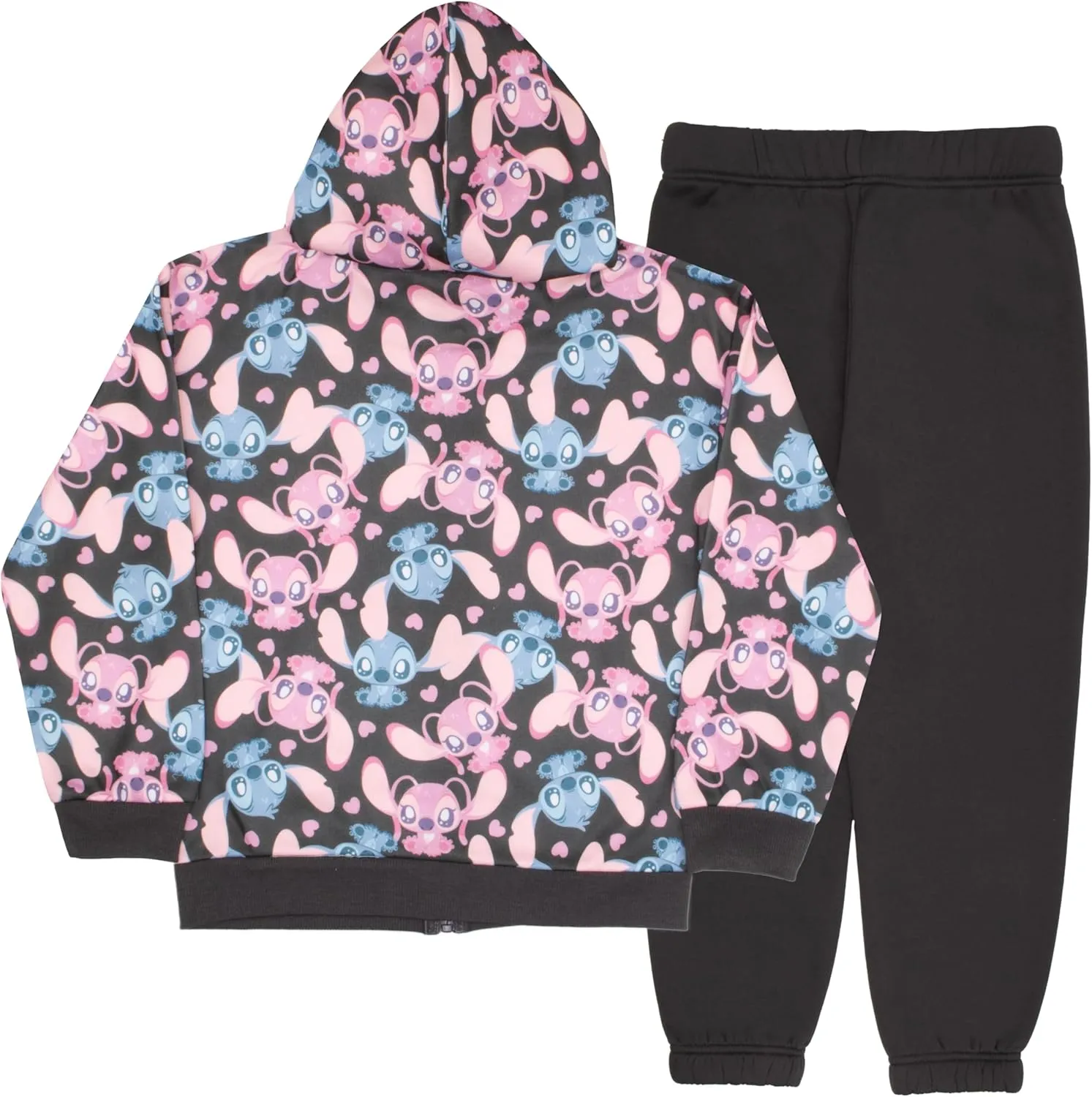 Disney Lilo & Stitch Girl's 2-Piece Fleece Set - Stitch Hooded Sweatshirt and Joggers Bundle for Kids