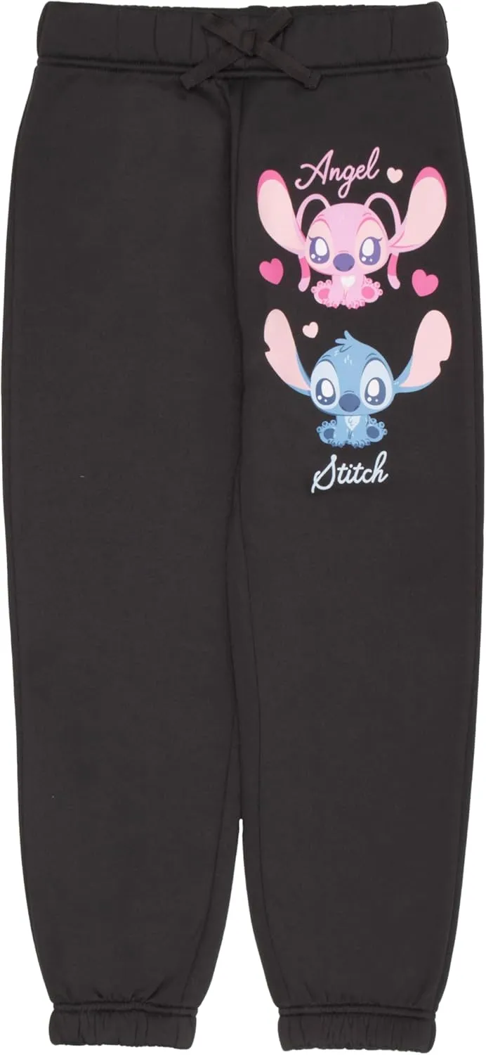 Disney Lilo & Stitch Girl's 2-Piece Fleece Set - Stitch Hooded Sweatshirt and Joggers Bundle for Kids