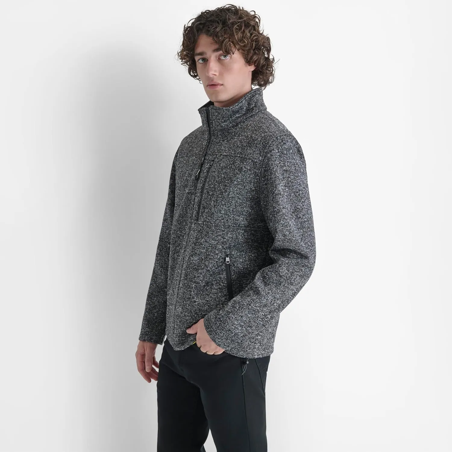 DKNY Men's Water Resistant Soft Sweater Fleece Jacket