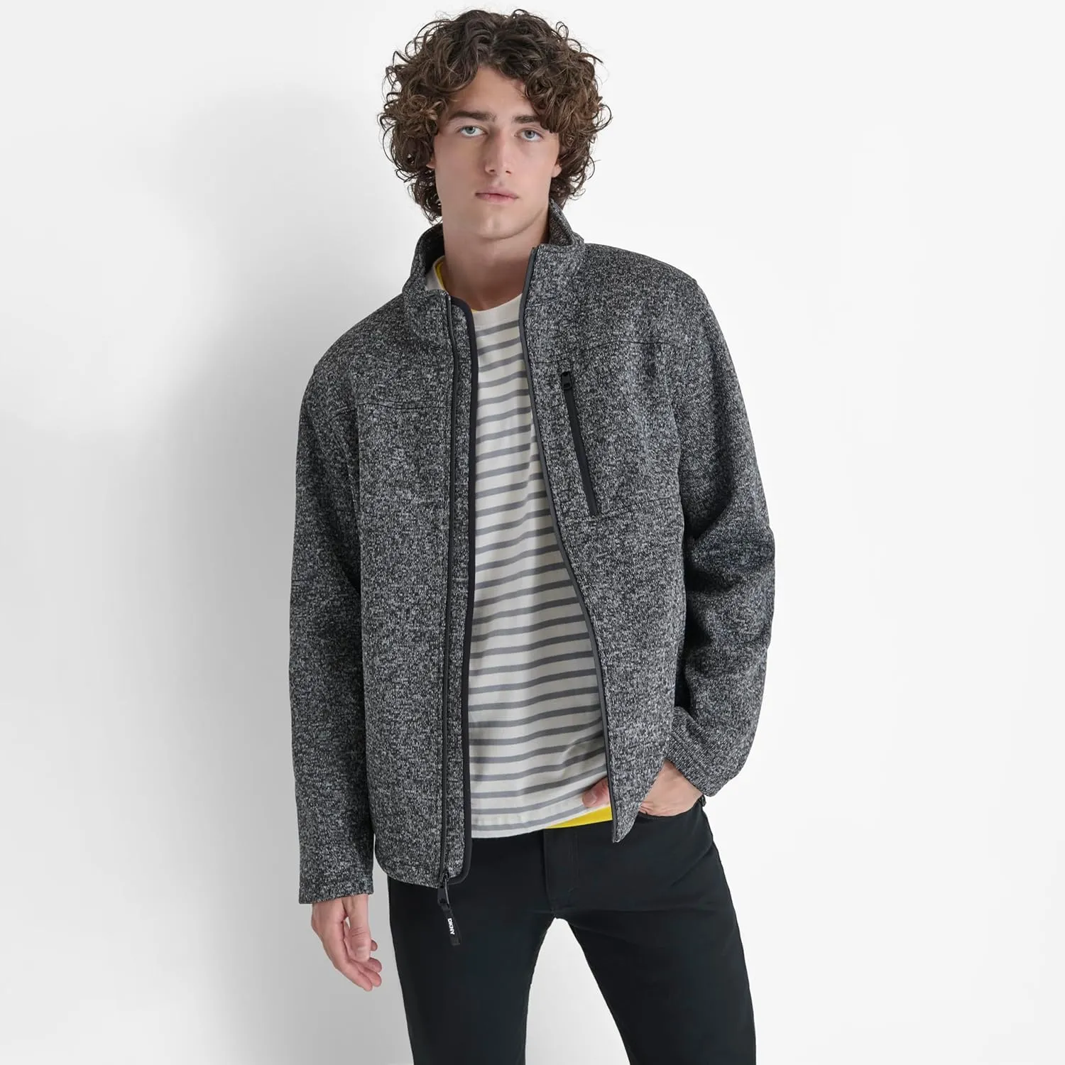 DKNY Men's Water Resistant Soft Sweater Fleece Jacket