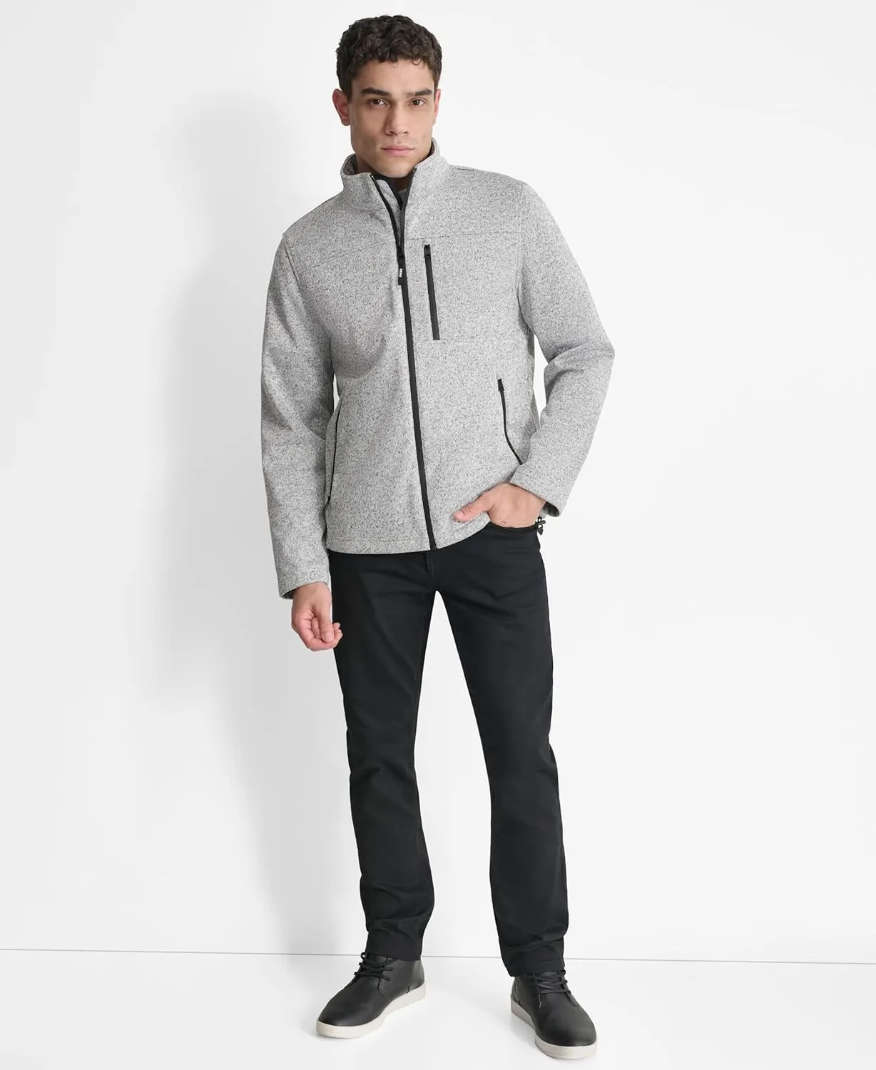 DKNY Men's Water Resistant Soft Sweater Fleece Jacket