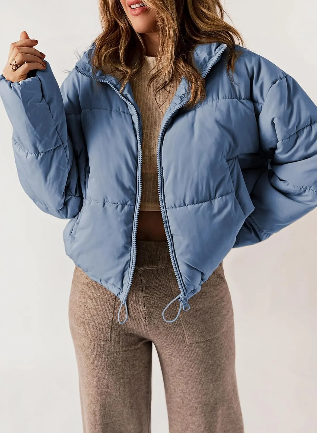 Dokotoo Womens Winter Quilted Jackets Long Sleeve Full Zip Puffer Jacket Coats with Pockets