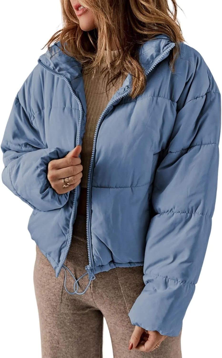 Dokotoo Womens Winter Quilted Jackets Long Sleeve Full Zip Puffer Jacket Coats with Pockets