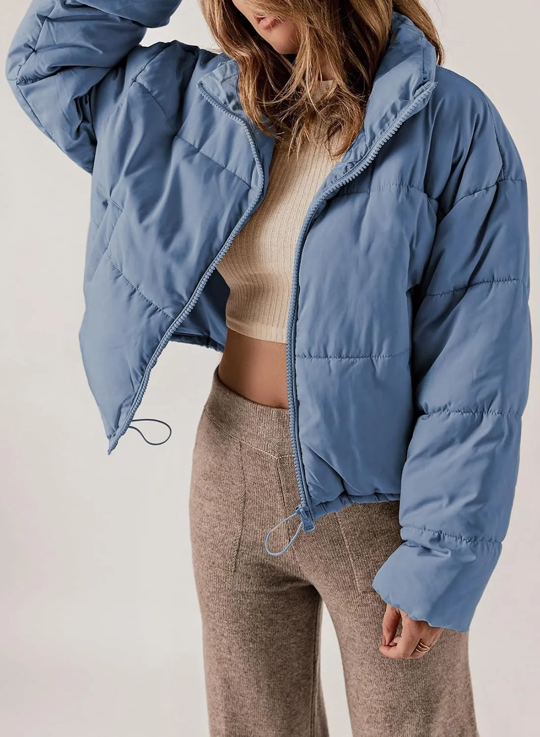 Dokotoo Womens Winter Quilted Jackets Long Sleeve Full Zip Puffer Jacket Coats with Pockets