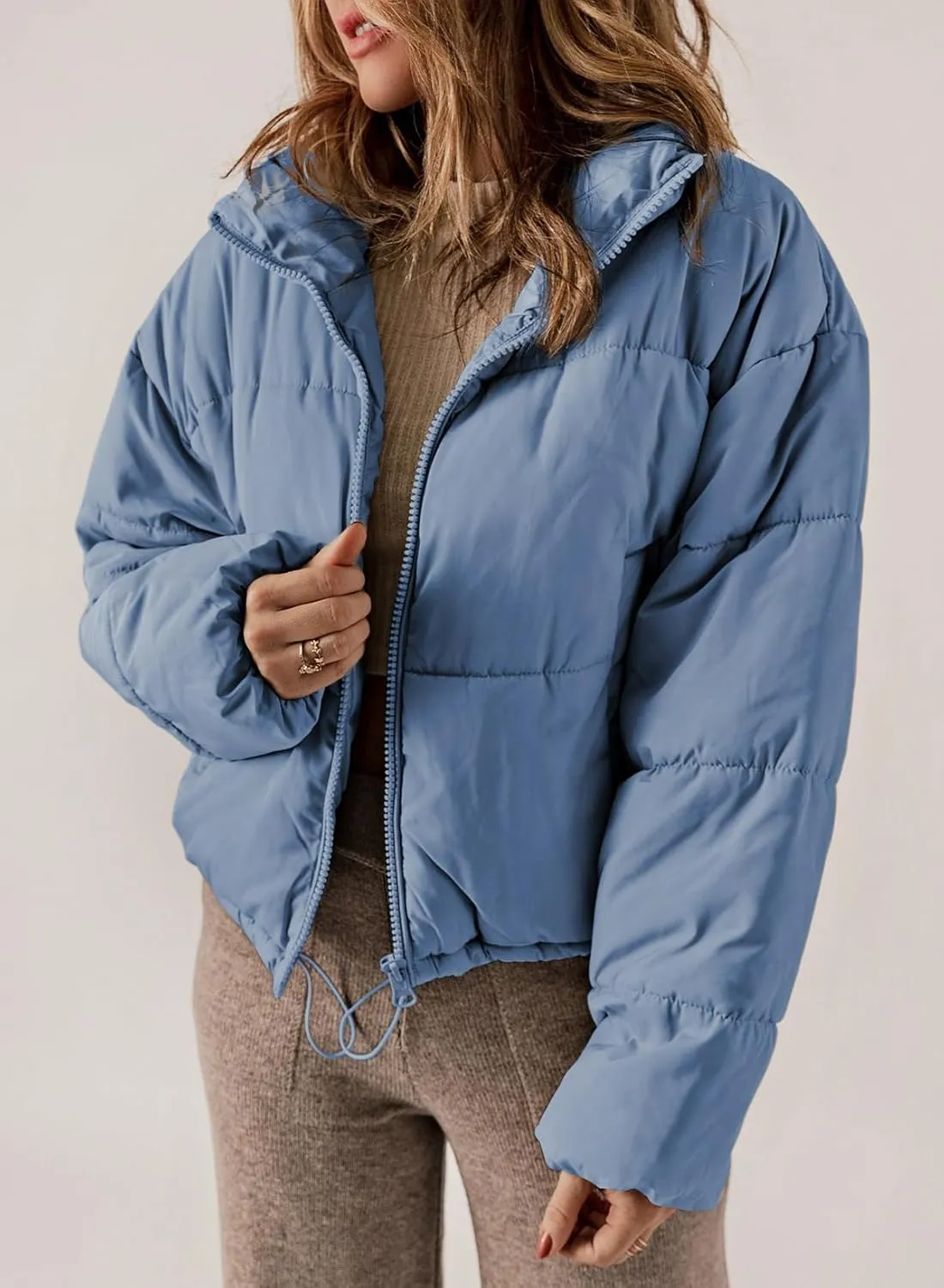 Dokotoo Womens Winter Quilted Jackets Long Sleeve Full Zip Puffer Jacket Coats with Pockets