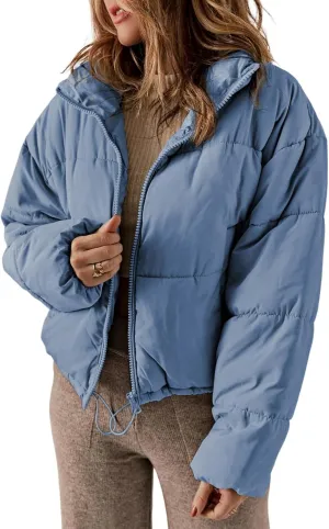 Dokotoo Womens Winter Quilted Jackets Long Sleeve Full Zip Puffer Jacket Coats with Pockets