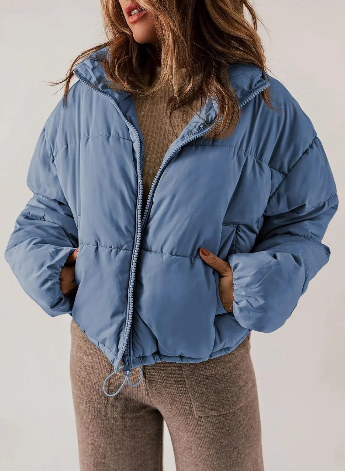 Dokotoo Womens Winter Quilted Jackets Long Sleeve Full Zip Puffer Jacket Coats with Pockets