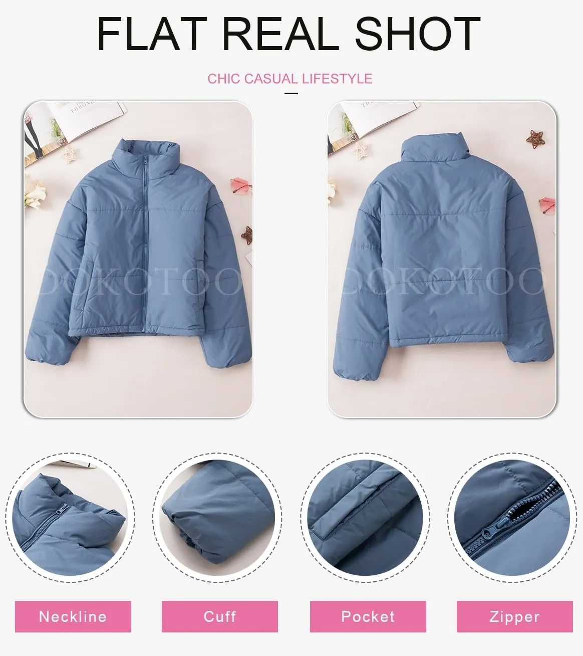 Dokotoo Womens Winter Quilted Jackets Long Sleeve Full Zip Puffer Jacket Coats with Pockets
