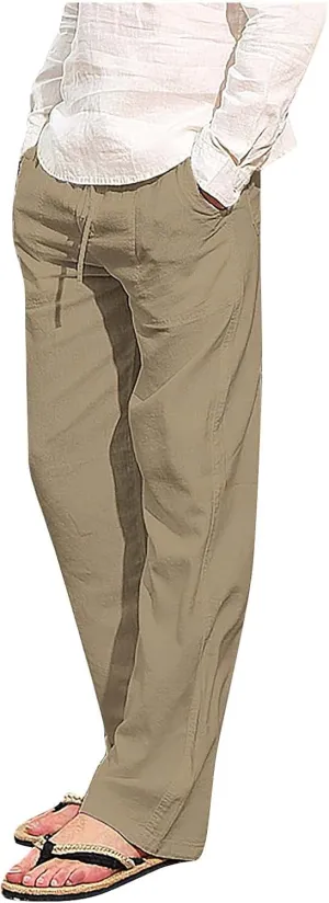 DuDubaby Ski Pants Men Men Fashion Cotton Linen Plus Size Casual Elastic Waist Pockets Long Pants Running Pants