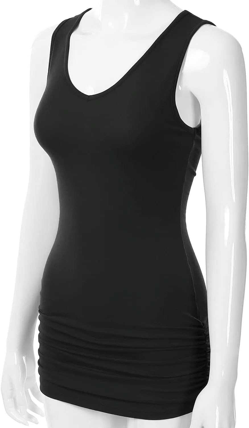 EIMIN Women's V-Neck Cami Sleeveless Stretch Comfy Shirring Tank Top (S-3XL)