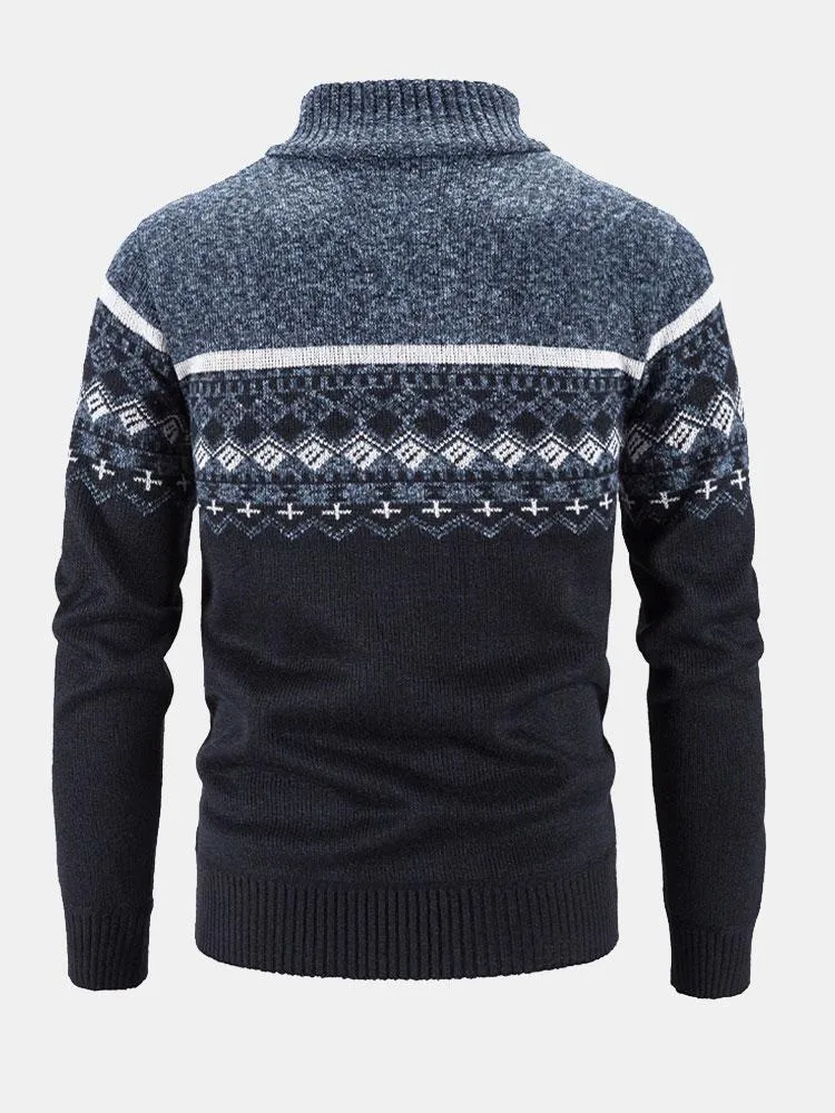 Eldrige | Geometric Print Zip Up Jumper