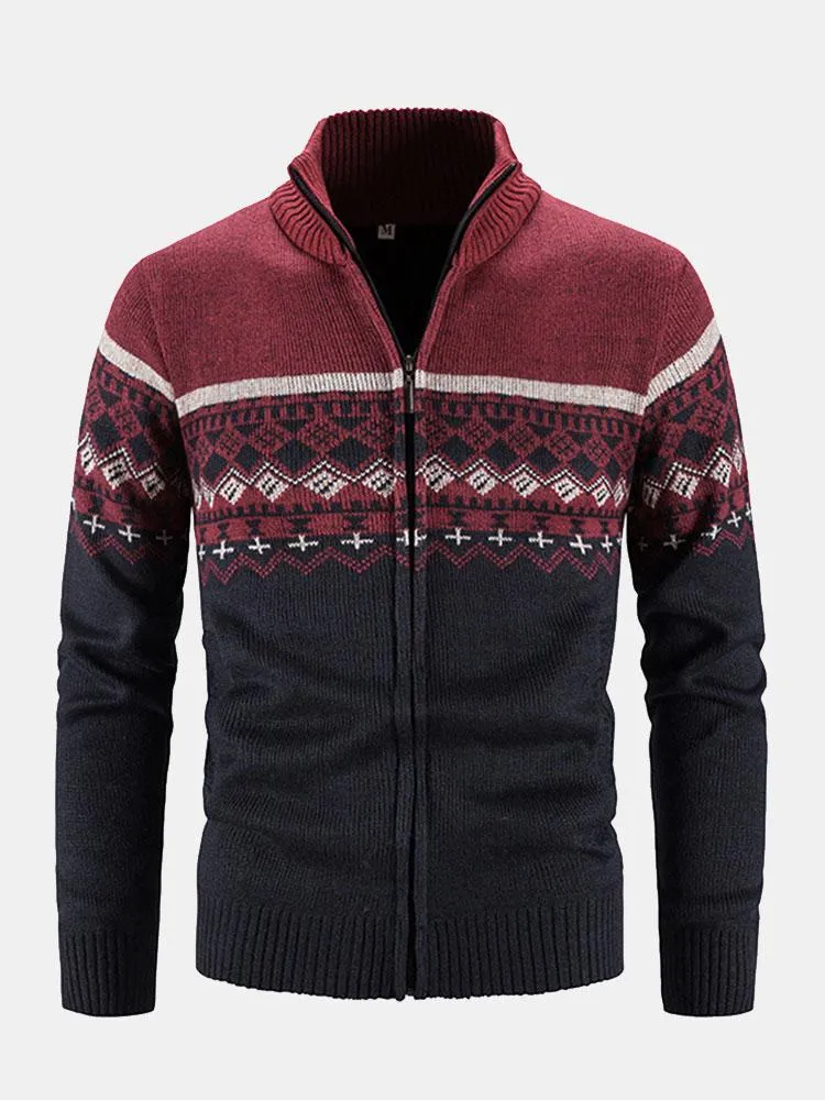 Eldrige | Geometric Print Zip Up Jumper